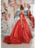 One Shoulder Dark Red 3D Flowers Shiny Organza Flower Girl Dress